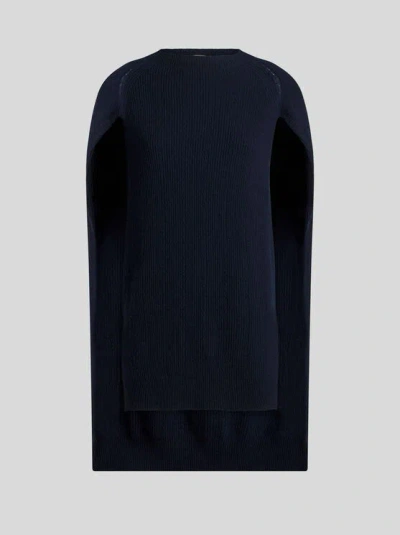 ETRO , WOOL AND CASHMERE CAPE TOP, WOMAN, NAVY BLUE, SIZE 44