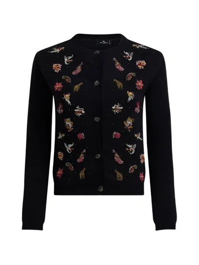Etro Wool And Cashmere Cardigan With Embroidery And Beads In Multi