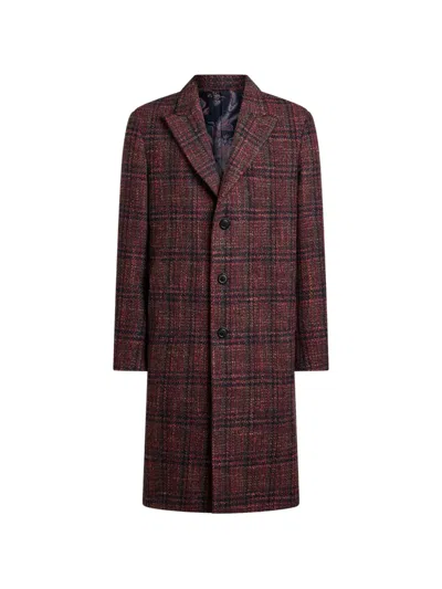 Etro Wool And Cashmere Coat With Check Motif In Red