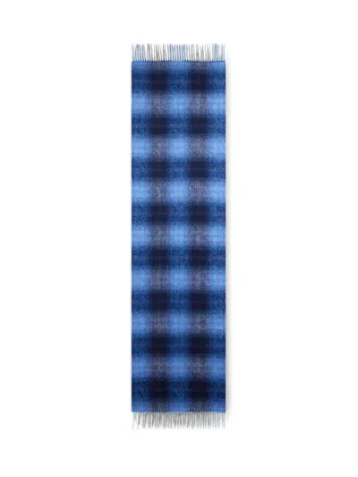 Etro Wool And Cashmere Jacquard Scarf With Arnica And Check Motifs In Blue