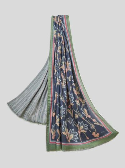 Etro Wool And Cashmere Scarf In Navy Blue