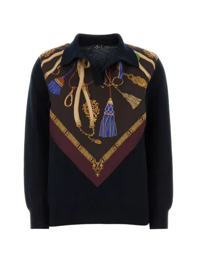 Etro Wool And Cashmere Sweater With Zip And Silk Insert In Multi