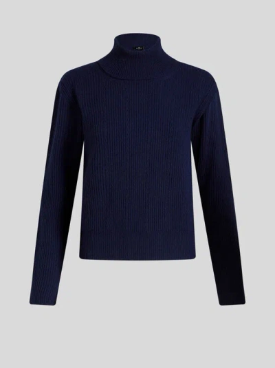 Etro , Wool And Cashmere Turtleneck Sweater, Woman, Navy Blue, Size 48
