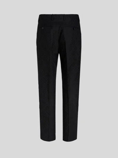 Etro , Wool And Cotton Jacquard Trousers, Man, Black, Size 58