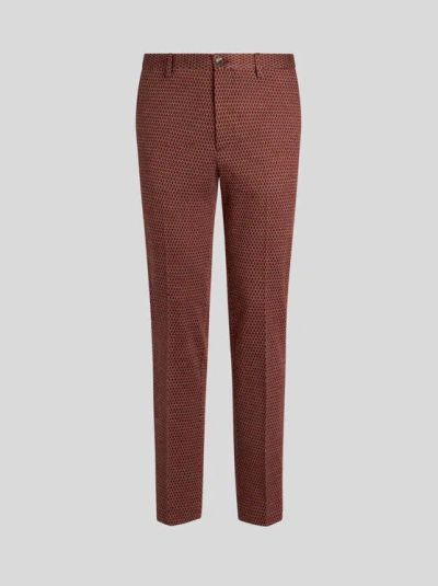 Etro , Wool And Cotton Jacquard Trousers, Brown, Size 54