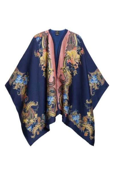 Etro Wool & Modal Cape In Blue