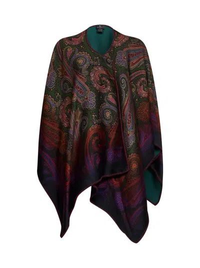 Etro Wool And Modal Double Cloth Reversible Cape In Multi