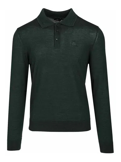 Etro Wool And Silk Polo Shirt In Green