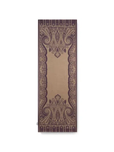 Etro Wool And Silk Scarf With Houndstooth Motif And Paisley Print In Brown