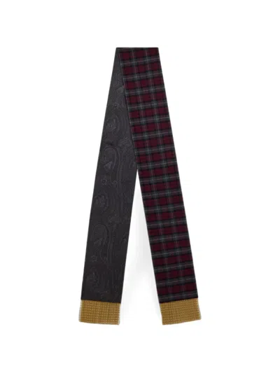 Etro Wool And Silk Scarf With Metal Fringing And Two Motifs In Black