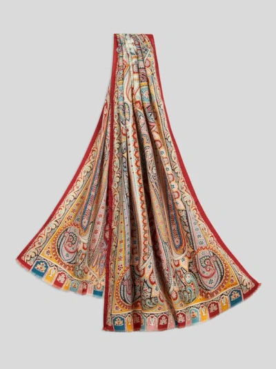 Etro Wool And Silk Scarf With Multicoloured Print