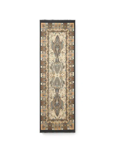 Etro Wool And Silk Scarf With Paisley Motif And Floral Details In Green