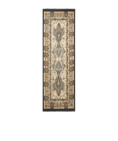 Etro Wool And Silk Scarf With Paisley Motif And Floral Details In Green