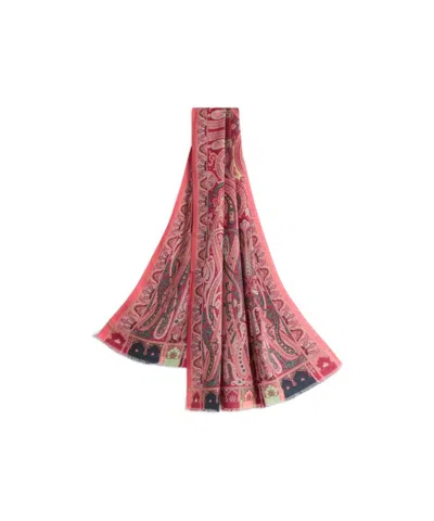 Etro Wool And Silk Scarf With Placed Print In Burgundy