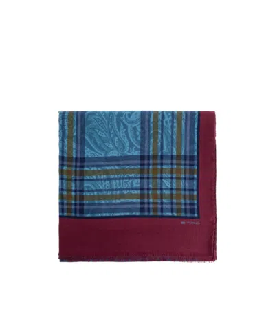 Etro Wool And Silk Scarf With Print In Blue
