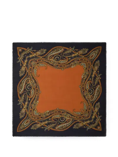 Etro Wool And Silk Shawl With Paisley Motif In Black