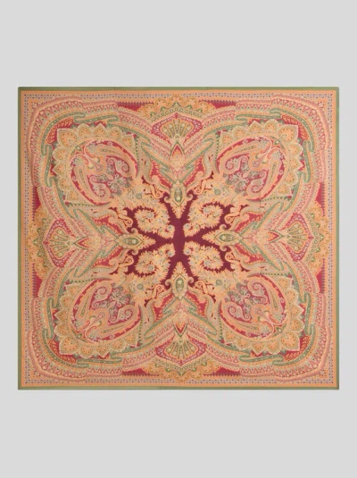 Etro , Wool And Silk Shawl With Placed Print, Woman, Burgundy