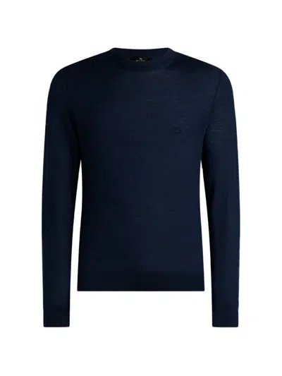 Etro Wool Silk Fine-knit Regular-fit Crew-neck Sweater In Multi