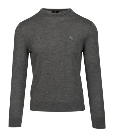 Etro Wool And Silk Sweater With Pegaso-embroidery In Black