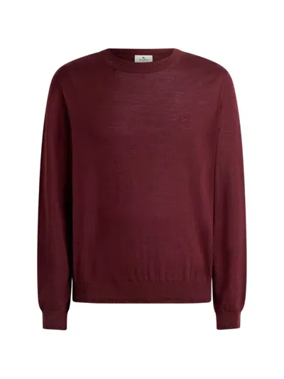 Etro Sweater In Wool And Silk With Pegasus Embroidery In Burgundy