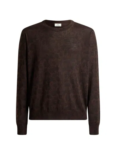 Etro Wool Ans Slik Sweater With Floral Paisley-motif In Brown