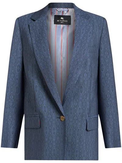 Etro Wool Blazer In Blue