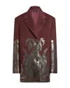Etro , Metallic-print Coat, Woman, Burgundy, Size 46 In Brown/purple