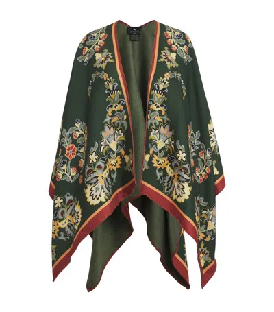 Etro Wool-blend Floral Cape In Multi