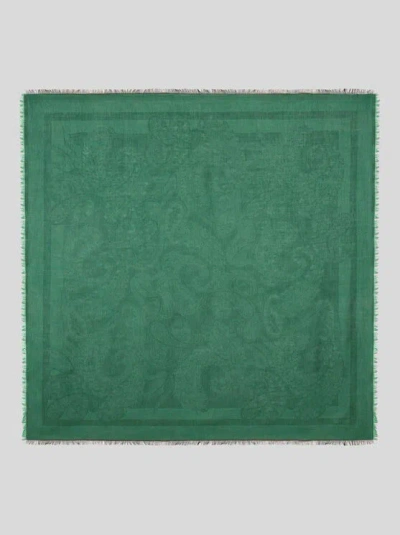 Etro , Wool-blend Jacquard Shawl With Paisley Motif, Woman, Green