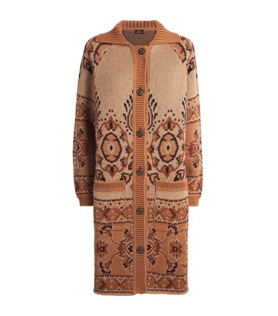 Etro Wool-blend Longline Cardigan In Brown