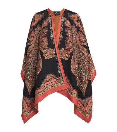 Etro Wool-blend Paisley Cape In Brown