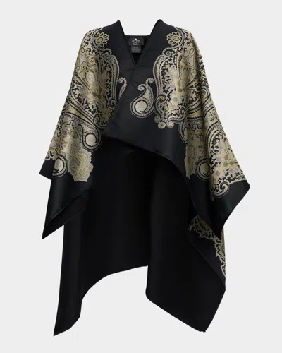 Etro Wool-blend Paisley Jacquard Cape In Black