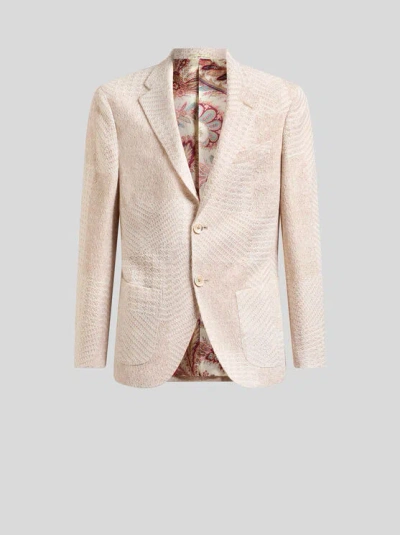 ETRO , WOOL-BLEND PATCHWORK BLAZER, MAN, BEIGE, SIZE 60