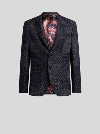 Etro Wool-blend Patchwork Blazer In Black