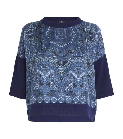Etro Wool-blend Printed Sweater In Blue