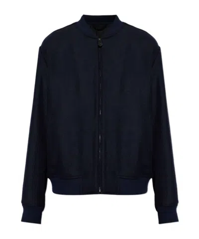 Etro Wool Blend Zipup Bomber Jacket In Blue