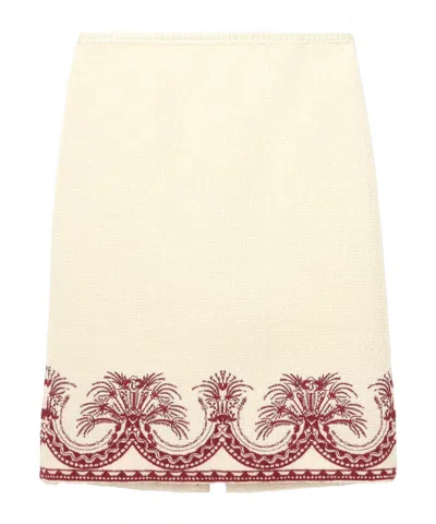 Etro Embroidered Wool-tweed Skirt In White
