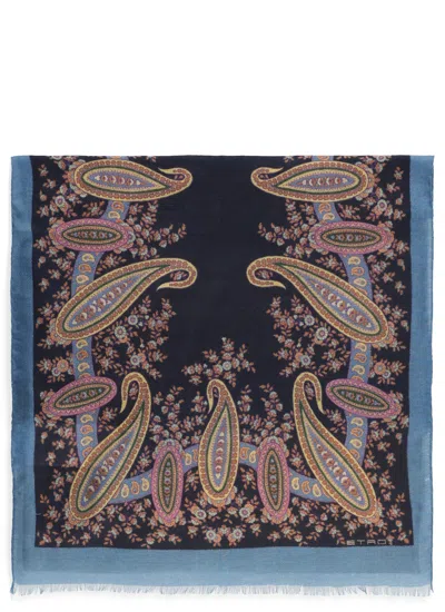 Etro Wool, Cachemire And Silk Scarf In Blue