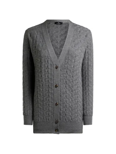 Etro Wool Cardigan With Paisley Detailing In Gray