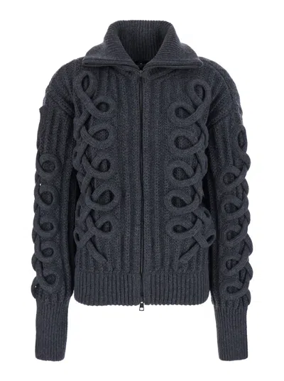 Etro Wool Cardigan With V-neck Collar & Decorative Patches In Gray