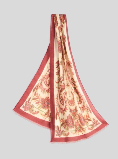 Etro , Wool, Cashmere And Silk Scarf With Print, Woman, Burgundy