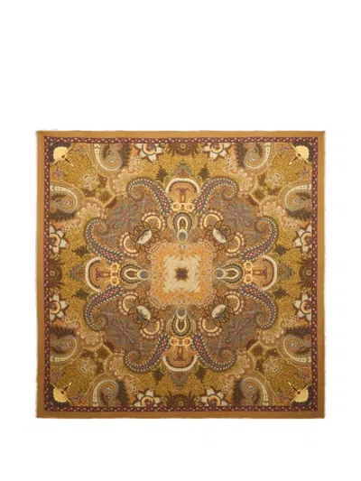 Etro Wool, Cashmere And Silk Shawl With Floral Paisley-motif In Brown