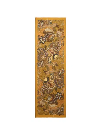Etro Wool, Cashmere And Silk Shawl With Floral-paisley Motif In Brown