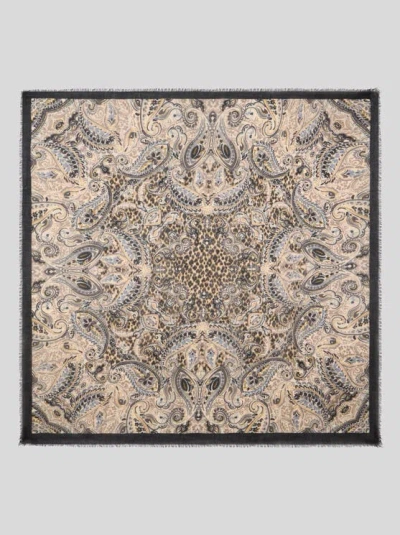Etro , Wool, Cashmere And Silk Shawl With Paisley And Leopard Motif, Woman, Black