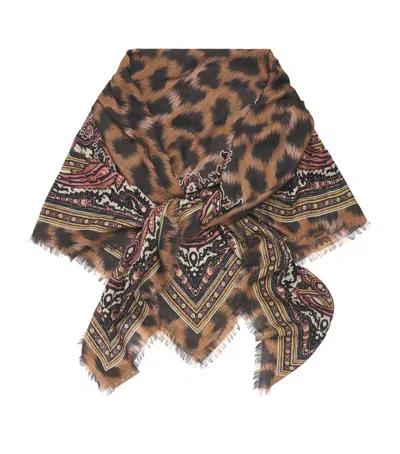 Etro Wool-cashmere Printed Scarf In Brown