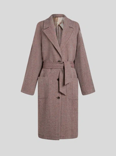 ETRO , WOOL COAT WITH BELT, WOMAN, PINK, SIZE 46