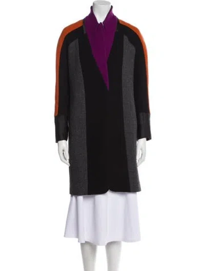 Pre-owned Etro Wool Colorblock Pattern Coat In Black