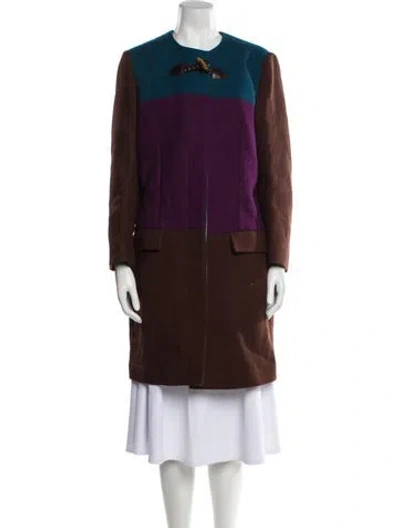 Pre-owned Etro Wool Colorblock Pattern Coat In Purple