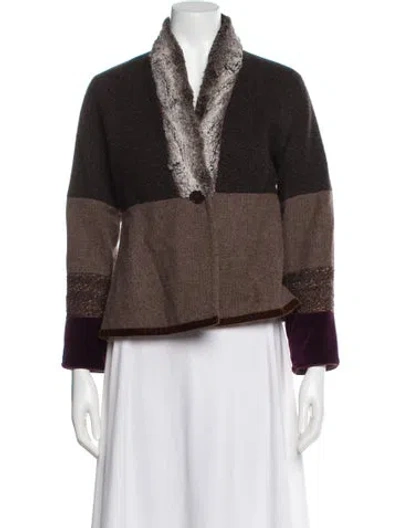 Pre-owned Etro Wool Colorblock Pattern Faux Fur Jacket In Brown