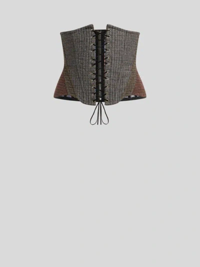 ETRO , WOOL CORSET BELT WITH HOUNDSTOOTH MOTIF, WOMAN, GREY, SIZE 38